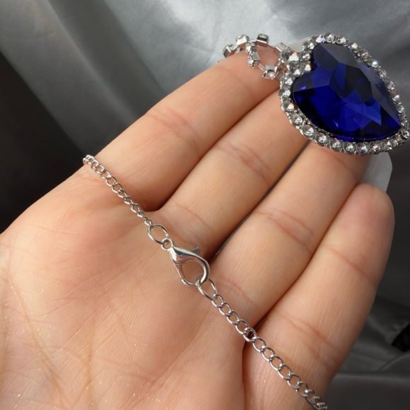 Lux design Blue Heart Pendant Necklace adjustable diamond zirconia - Picture 12 of 15